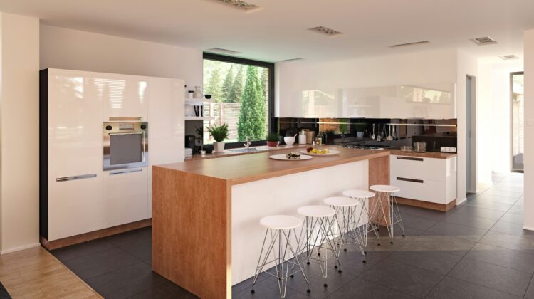 Modern kitchen with large format tiles in Anchorage, AK